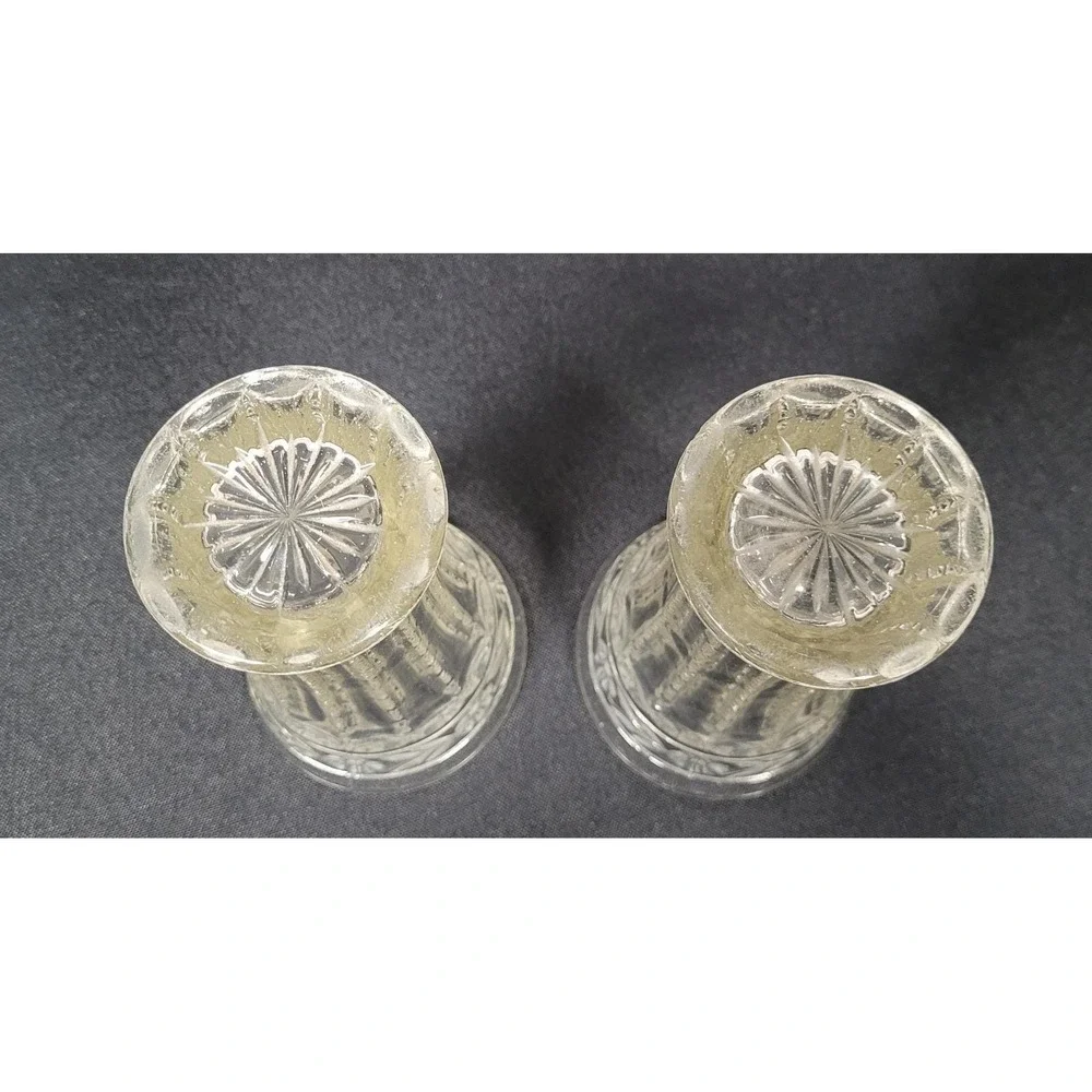 Vintage 1950s Textured Pressed Glass Goblet Style Vase 6-7 inch Tall (Lot of 2)